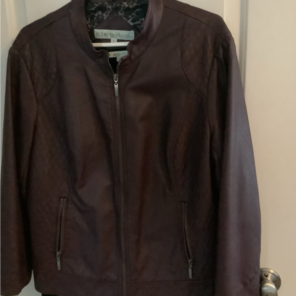 Cleo Purple Leather Jacket with Zip Closure and Fitted Silhouette